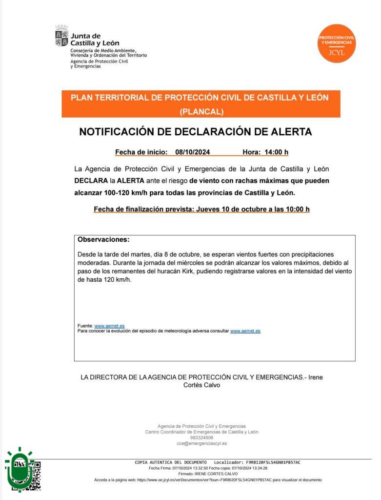 Alerta Proteccion Civil. Huracan Kirk 8 octubre 2024