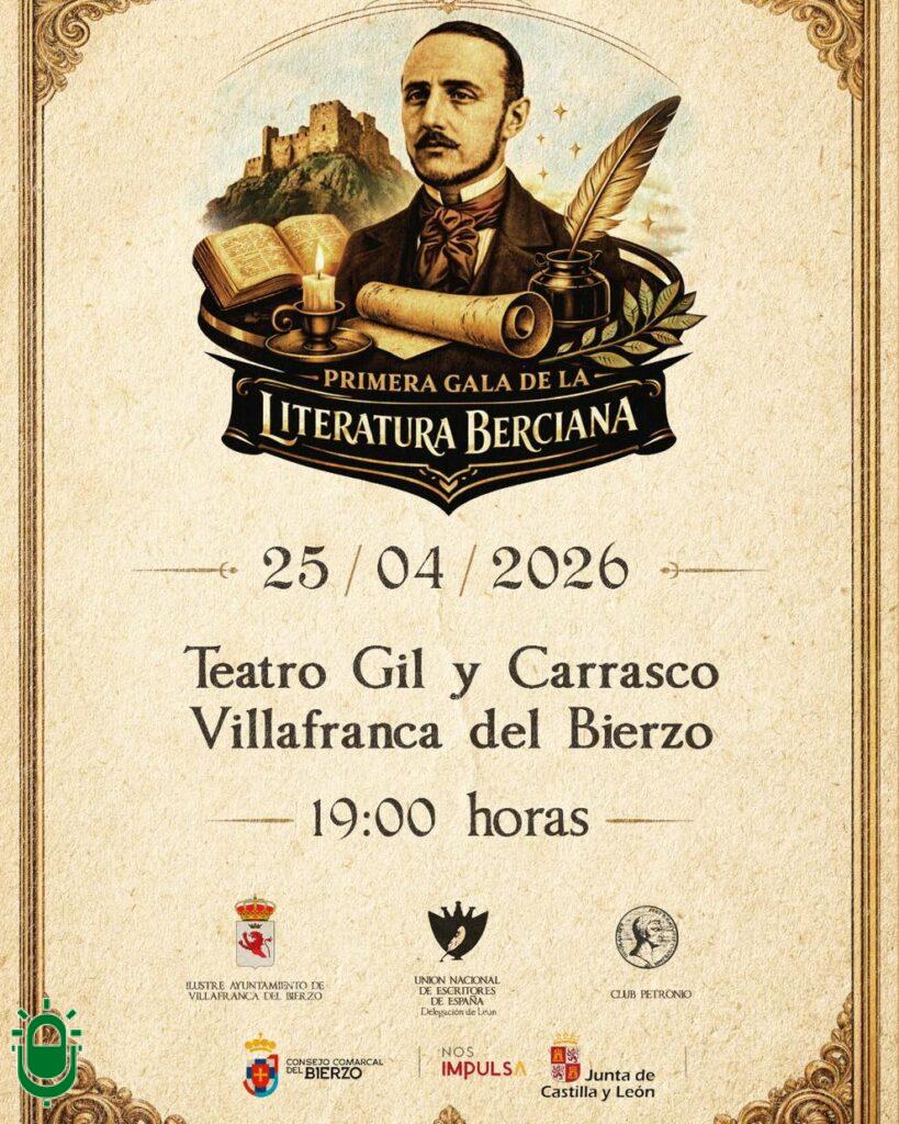 Cartel Gala de las Letras Bercianas. 25 abril 2026. Villafranca del Bierzo