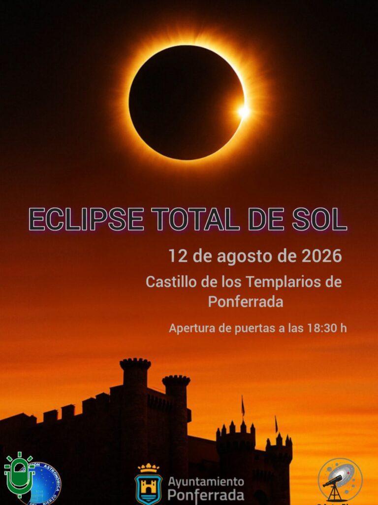 Cartel Eclipse de Sol en el Castillo de Ponferrada. 12 agosto 2026