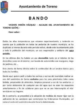 Toreno pide un consumo responsable del agua para evitar problemas de suministro